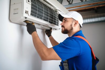 Mini Split AC Installation North Highlands HVAC technician installing a mini split air conditioner in North Highlands