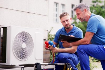 Outdoor AC Installation North Highlands HVAC technicians installing an outdoor air conditioning unit in North Highlands